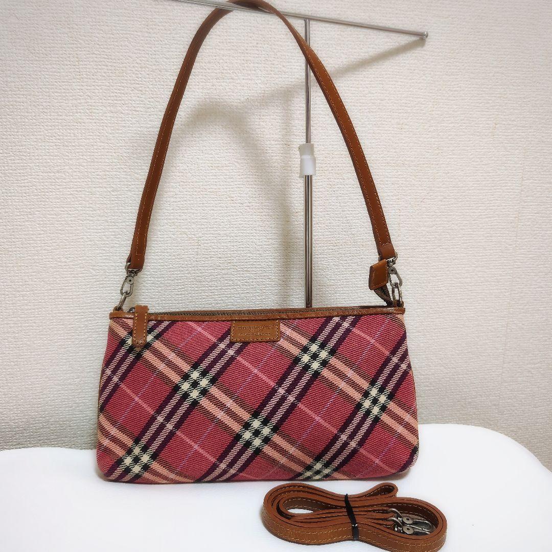 バーバリーブルーレーベル　レッド　2WAY　ショルダーバッグ　ノバチェック