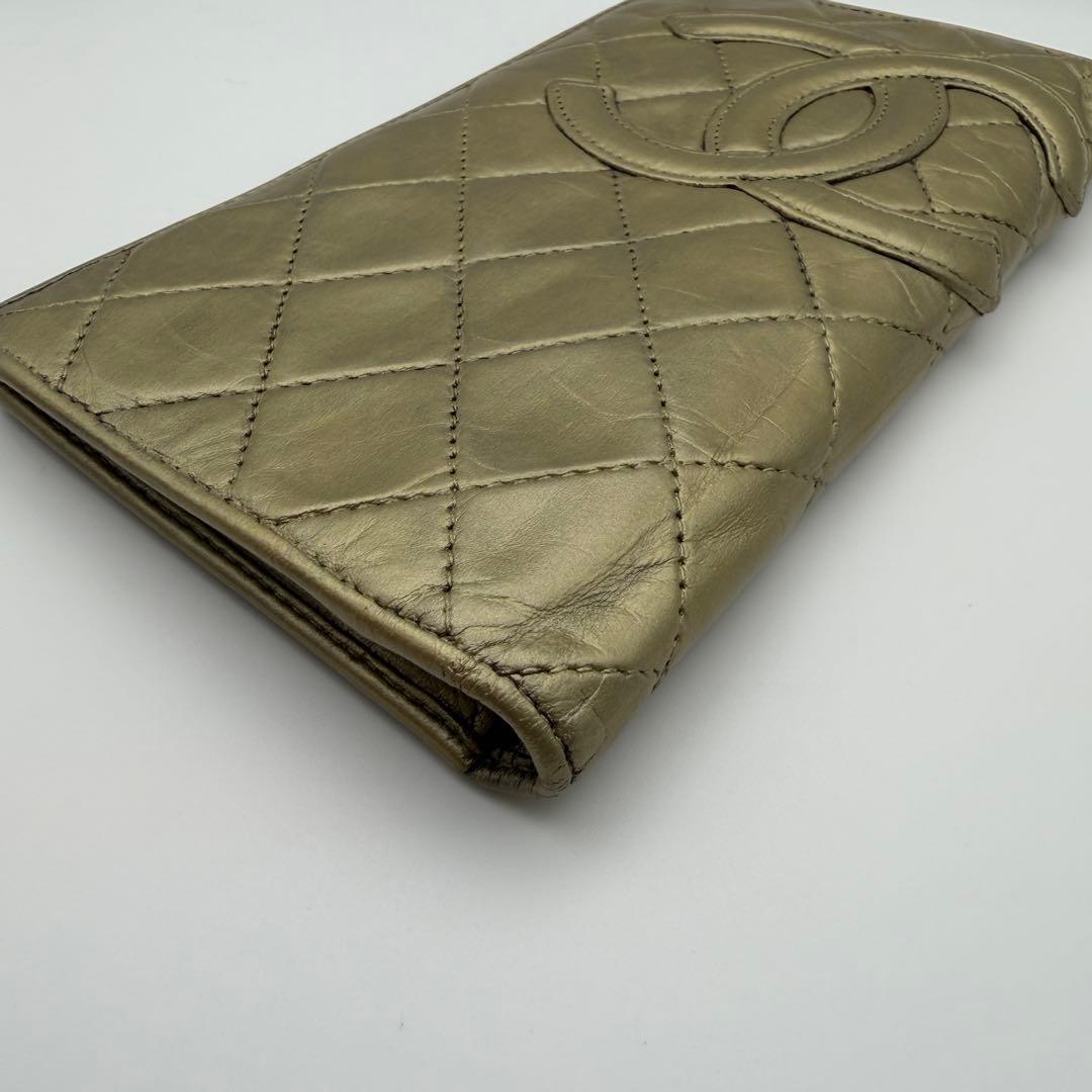 CHANEL シャネル カンボンライン 二つ折り長財布 ゴールド