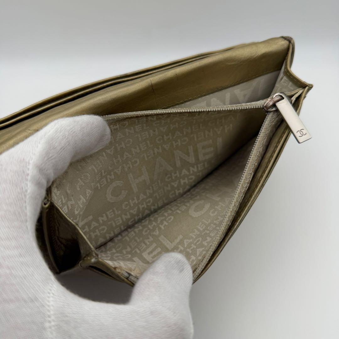 CHANEL シャネル カンボンライン 二つ折り長財布 ゴールド