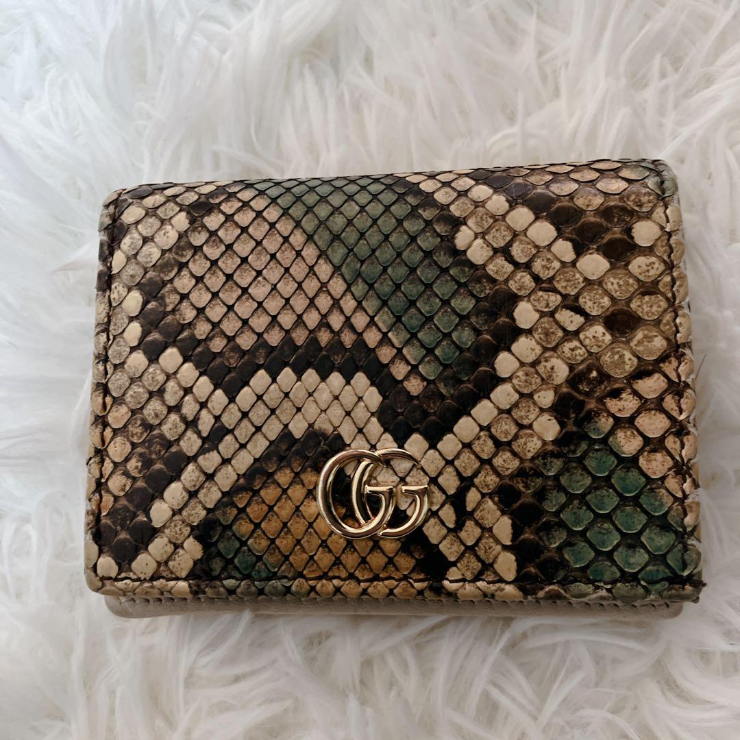 美品　GUCCIグッチ パイソン GGマーモント 折り財布 コンパクトウォレット