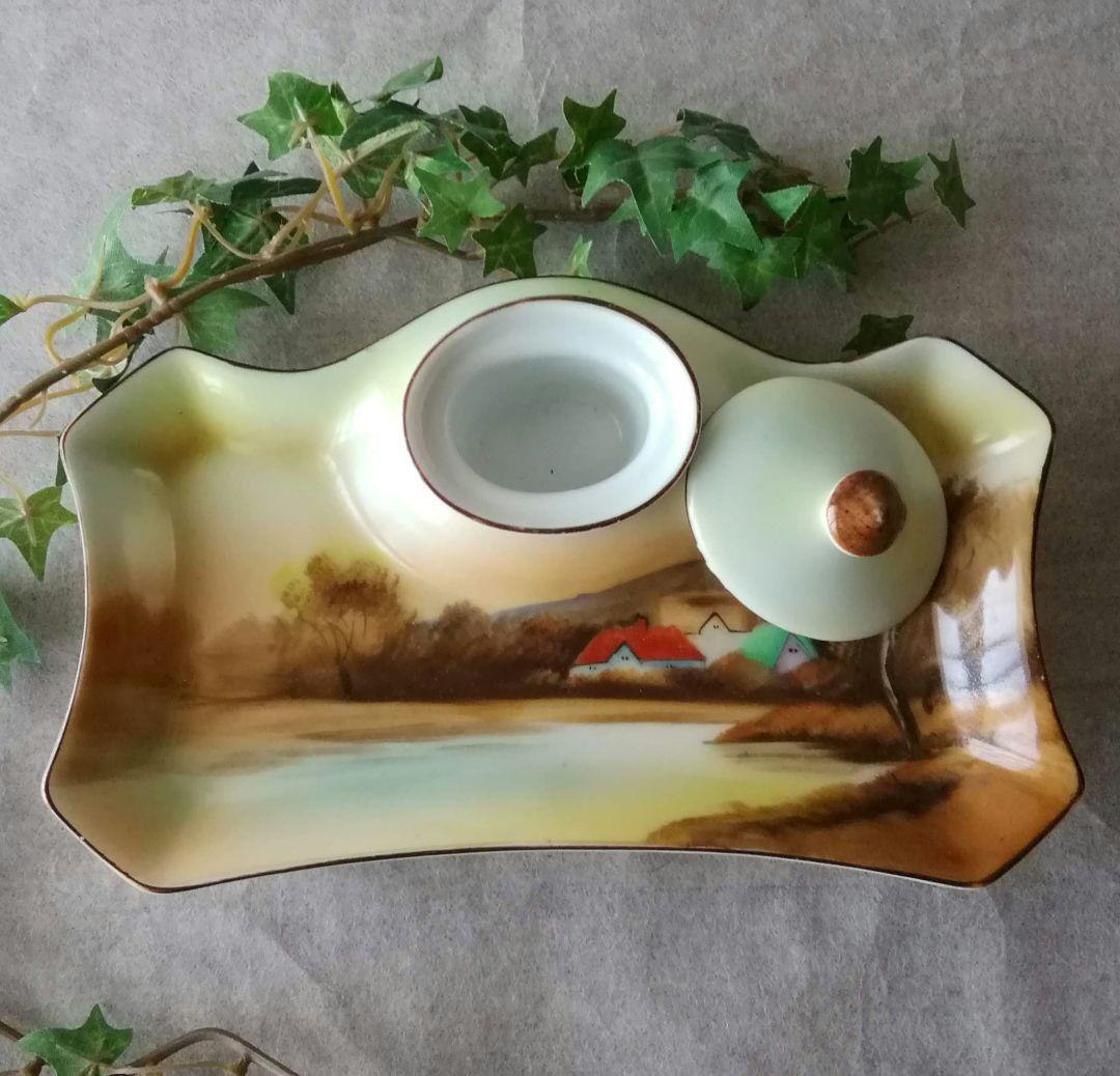 逸品　オールドノリタケ　ヤジロベー印　インク壺付きペントレー　和骨董アンティーク