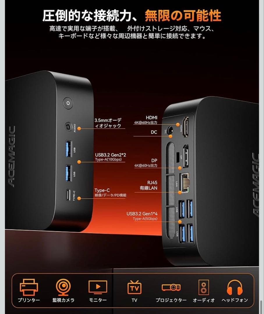 ACEMAGIC ミニpc ryzen 5 7430U 16GB 512GB
