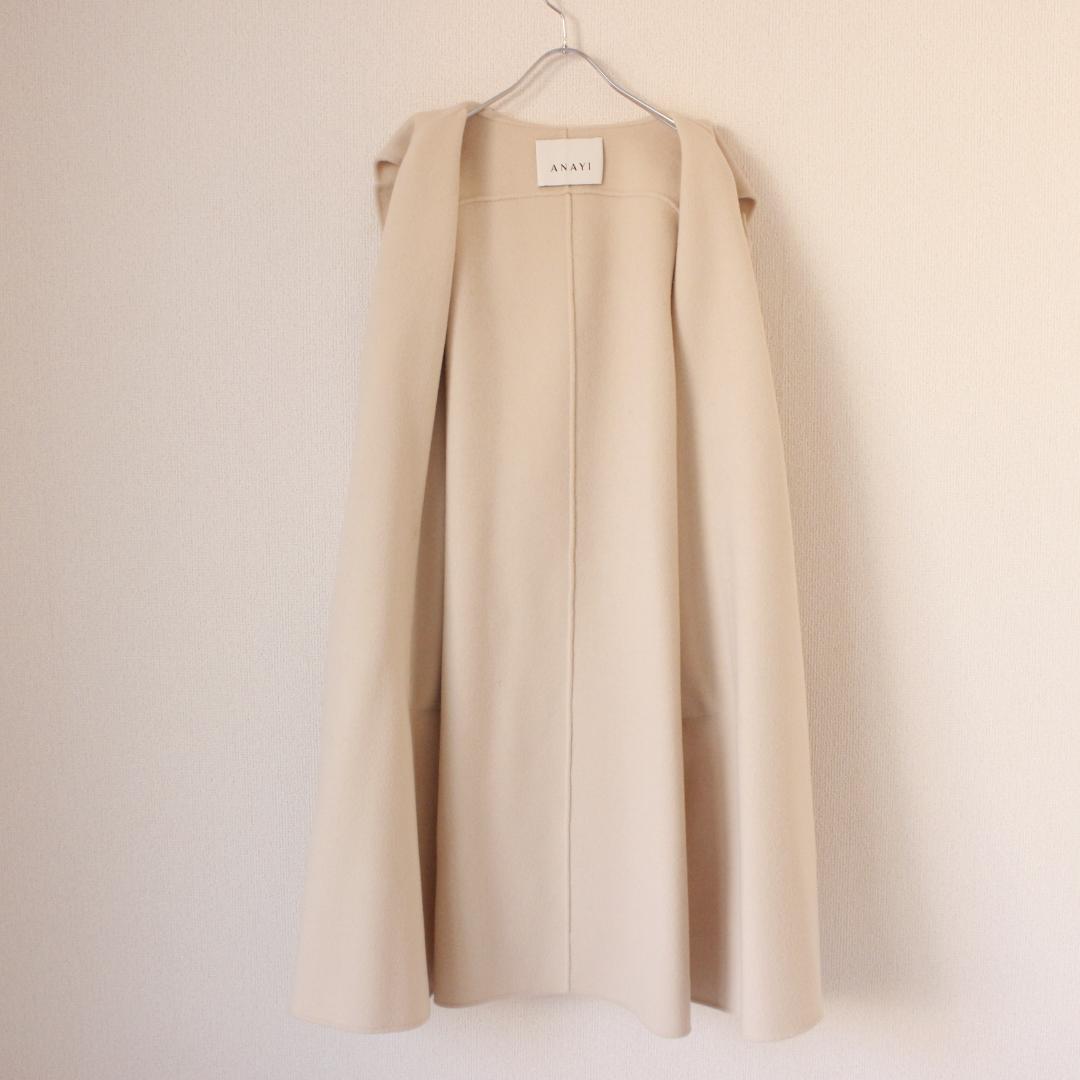 ANAYI リバーシャルムフードコート Mサイズ アイボリー ベルトリボン