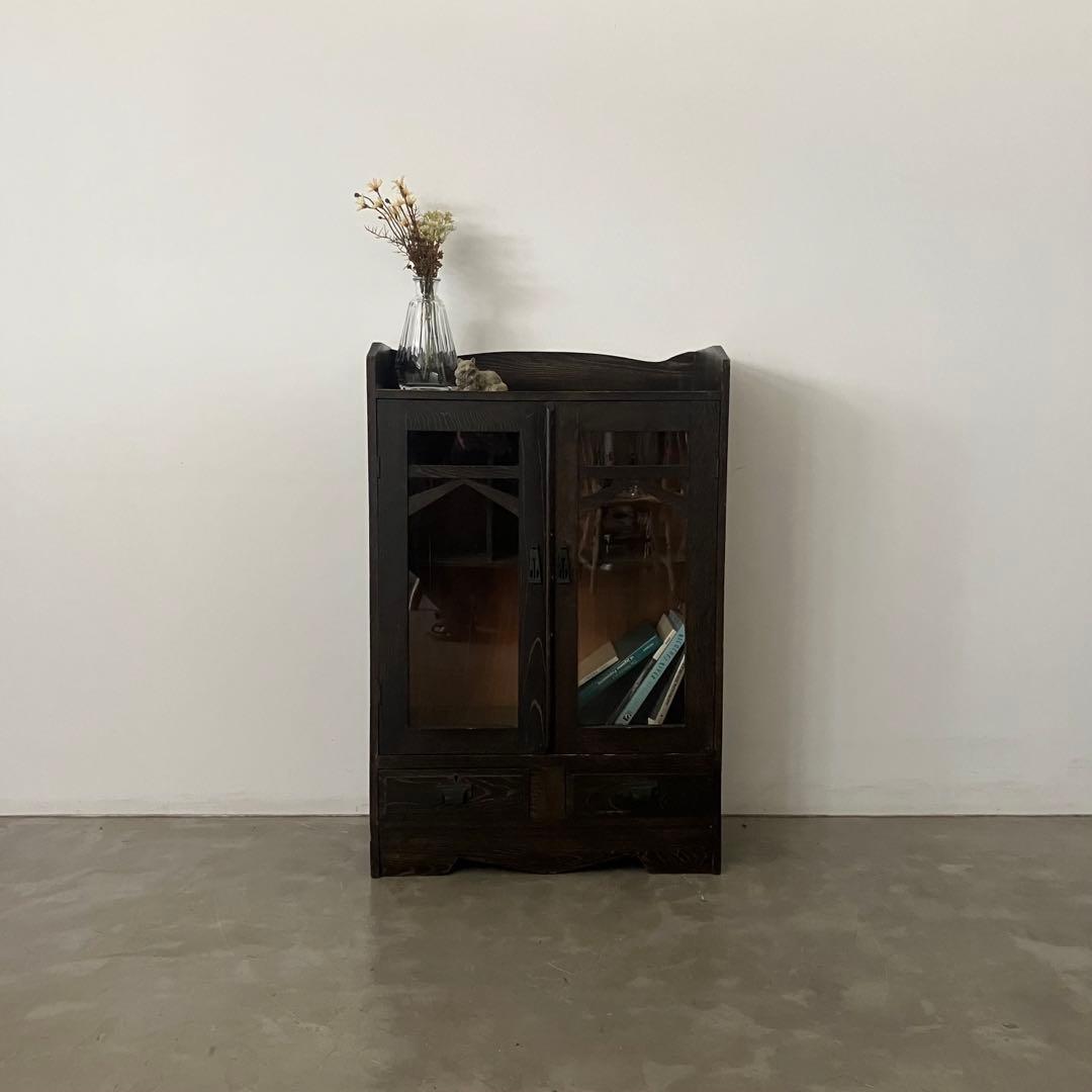 レトロ　アンティーク　古家具　古道具　ガラス棚　シェルフ　本棚　食器棚　昭和