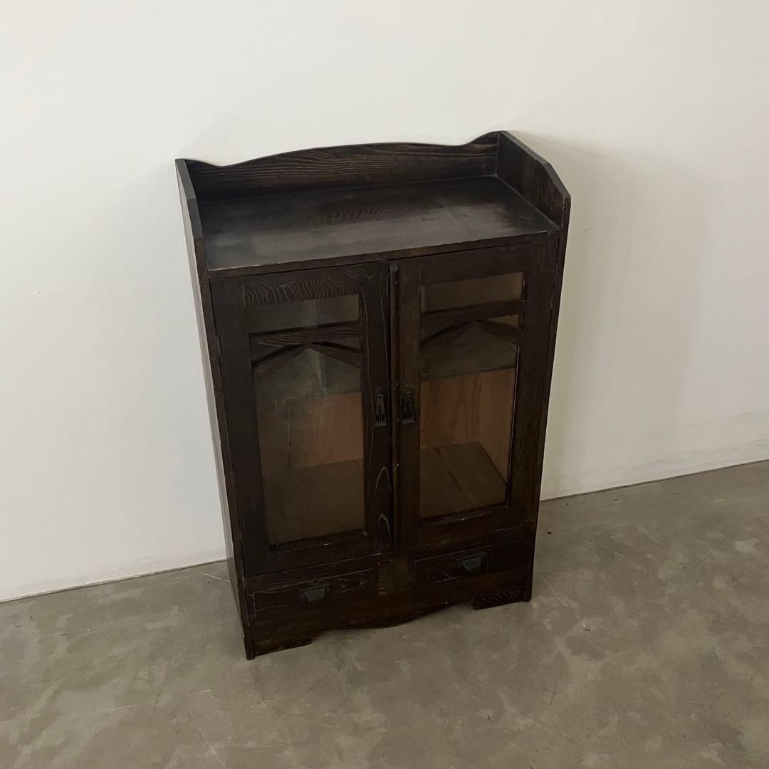 レトロ　アンティーク　古家具　古道具　ガラス棚　シェルフ　本棚　食器棚　昭和