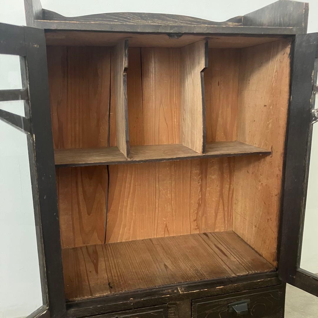 レトロ　アンティーク　古家具　古道具　ガラス棚　シェルフ　本棚　食器棚　昭和
