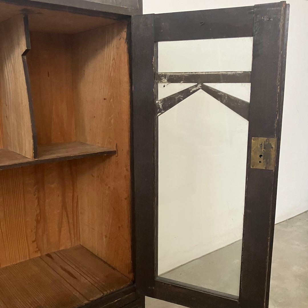 レトロ　アンティーク　古家具　古道具　ガラス棚　シェルフ　本棚　食器棚　昭和