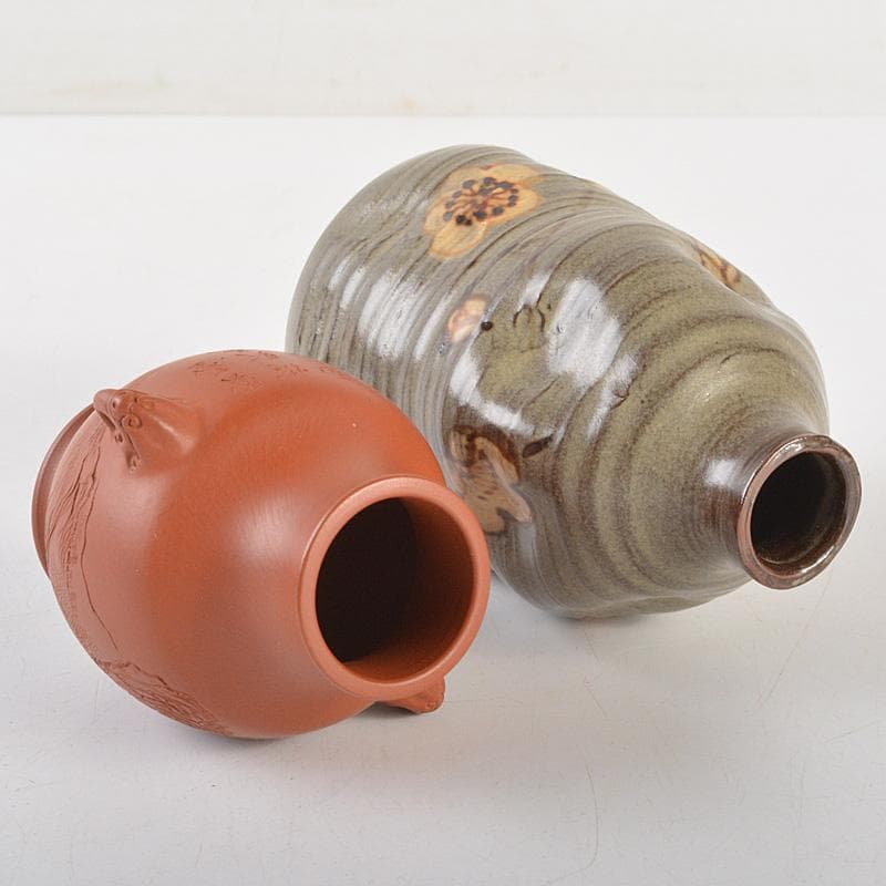 佐渡無名異焼　人間国宝　金渓堂　伊藤赤水造　一輪挿　共箱　2点　V　R7315