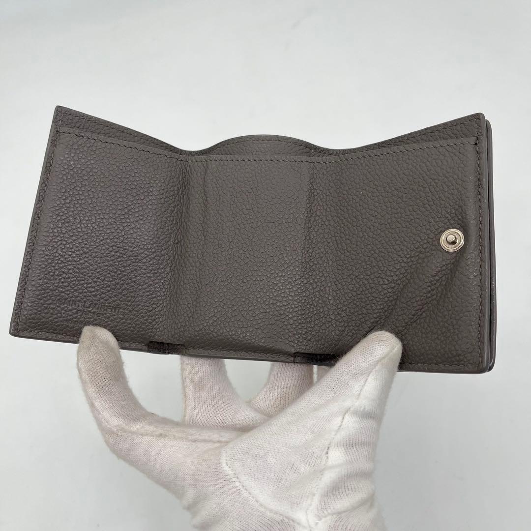 サンローラン 三つ折り財布 ロゴ入り タイニーウォレット オリガミ グレー 本革