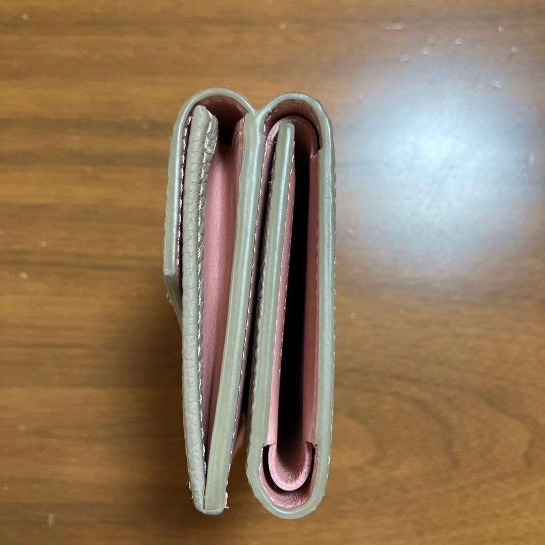 BONAVENTURA 三つ折り財布 グレージュ×ベビーピンク