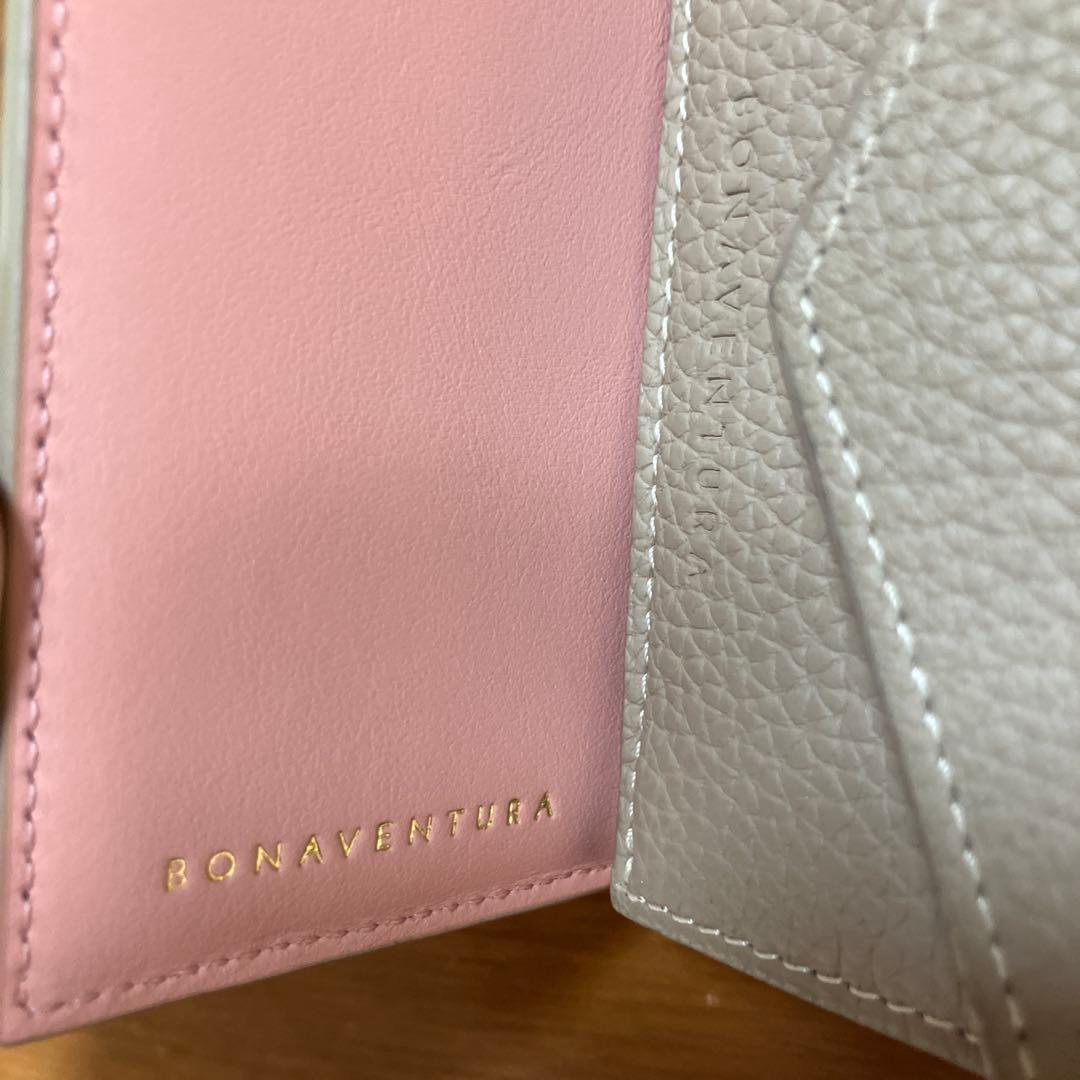 BONAVENTURA 三つ折り財布 グレージュ×ベビーピンク