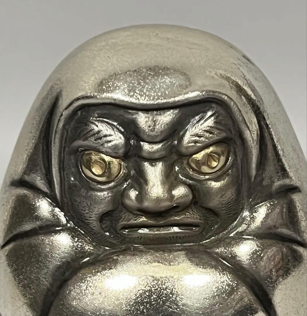 純銀 達磨 刻印あり ガラスケース付 だるま 縁起物 開運 置物