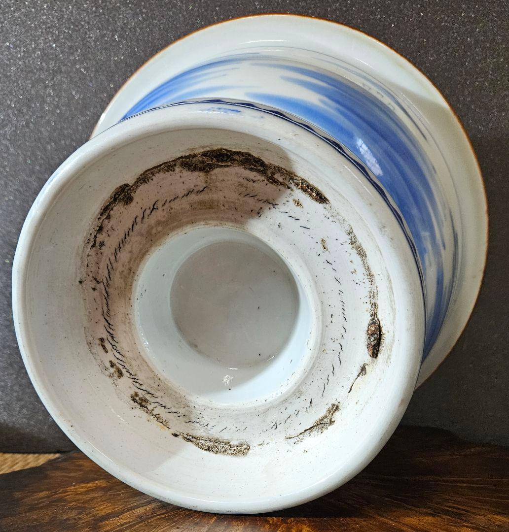 江戸時代末期～明治初期　古伊万里　染付　葉に卍繋ぎ文　大盃洗　高付鉢　コンポート