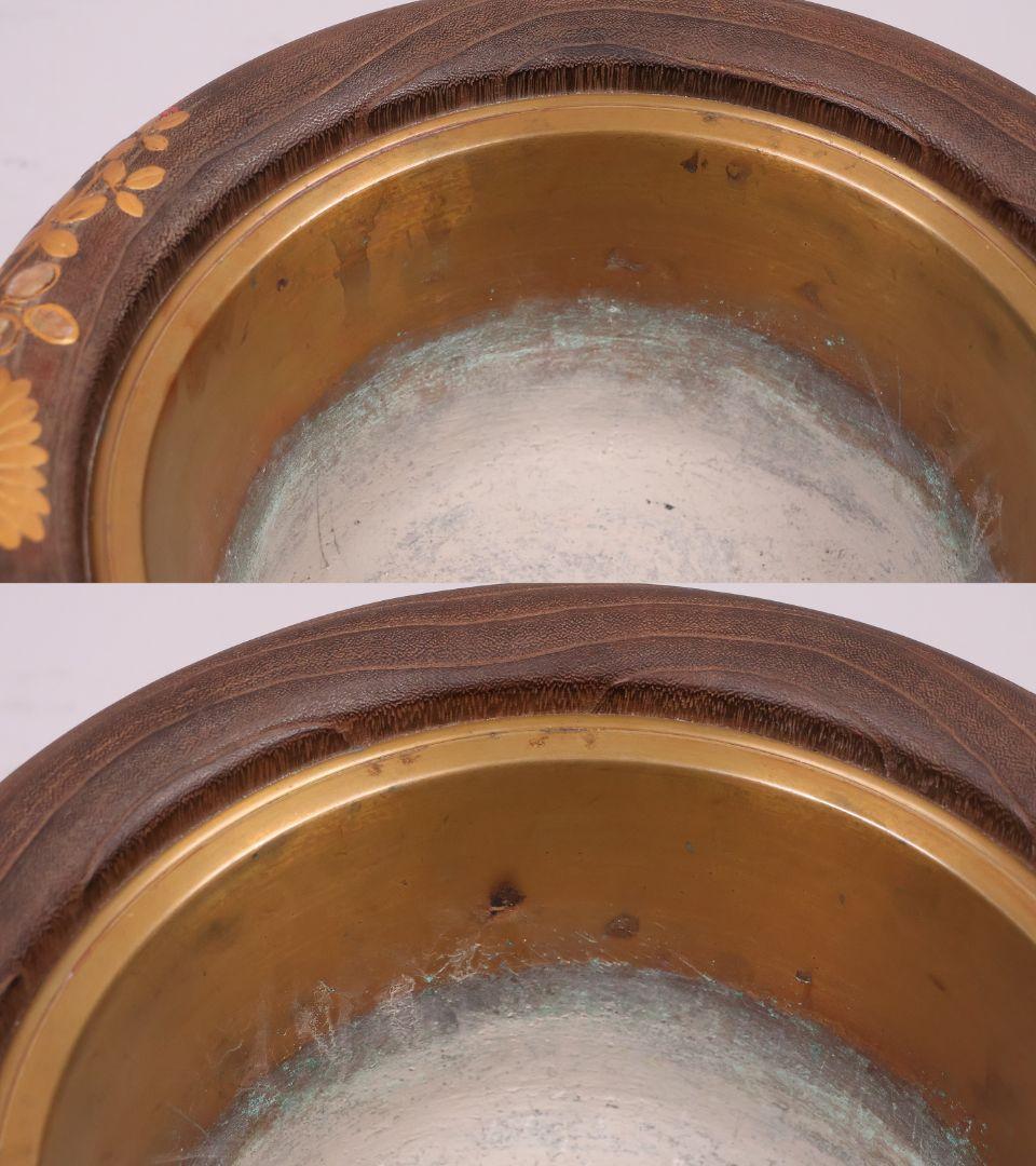 花鳥蒔絵 螺鈿細工 桐火鉢 幅31cm 高20cm 金蒔絵 漆芸 草花【MB68