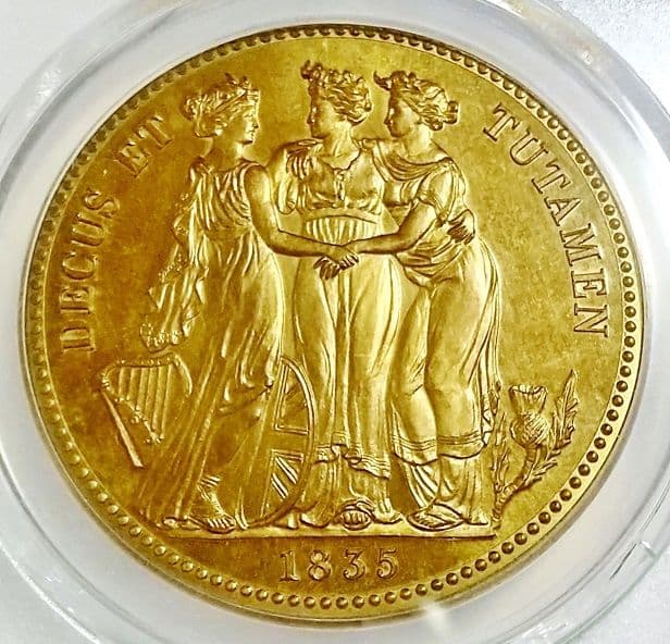 希少 1835 イギリス スリーグレイセス 黄銅貨 PCGS PR66CAM