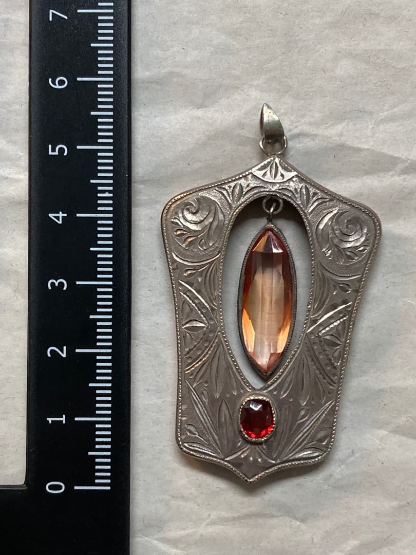 ヴィンテージ 刻印 純銀 ペンダントトップ 宝石 アールデコ 細工 レトロ 日本