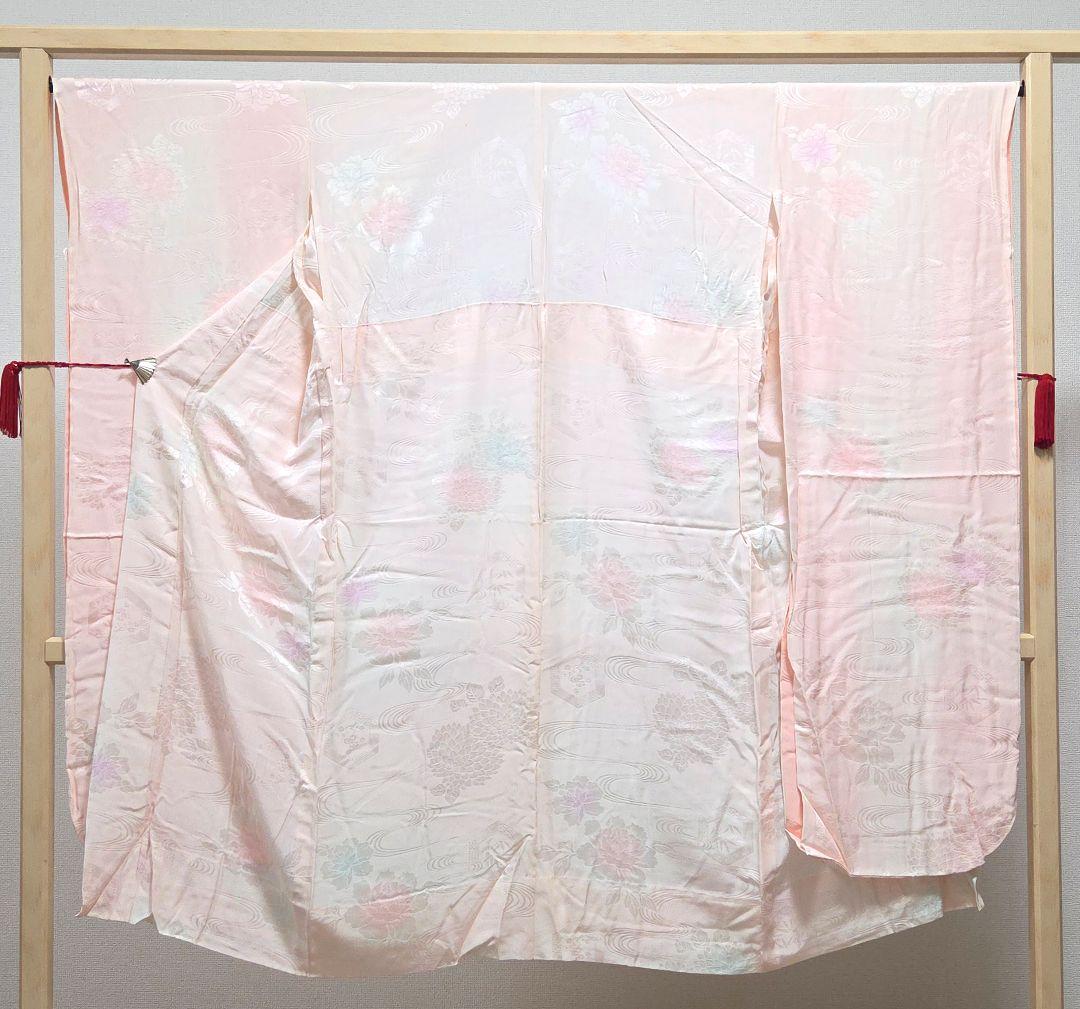 D2 振袖・襦袢セット牡丹の花 金彩 金駒刺繍 袷 正絹 成人式 着物