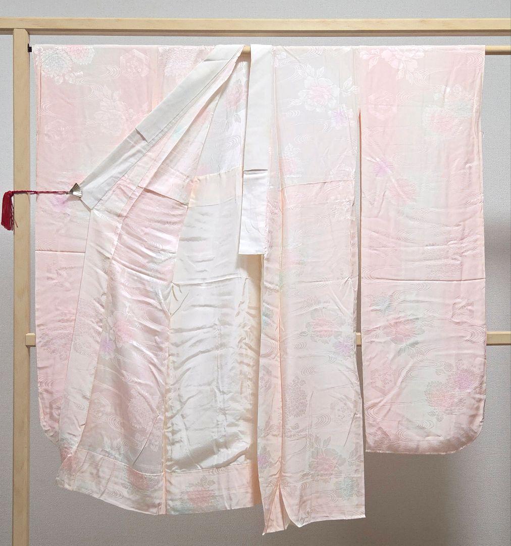 D2 振袖・襦袢セット牡丹の花 金彩 金駒刺繍 袷 正絹 成人式 着物