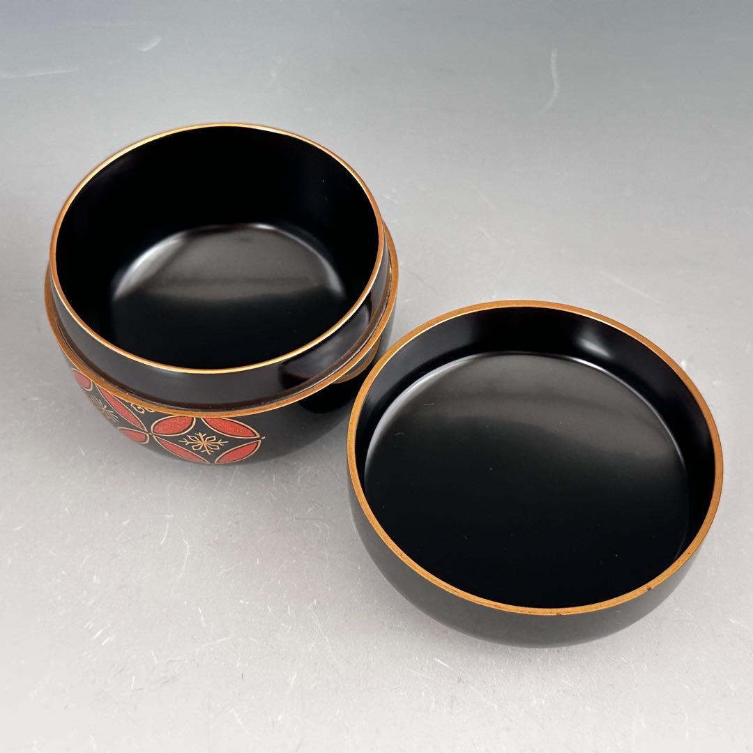 茶道具　四季七宝蒔絵　黒　平棗　岡本陽斎　共箱　漆芸　薄茶器　茶会　棚　茶箱