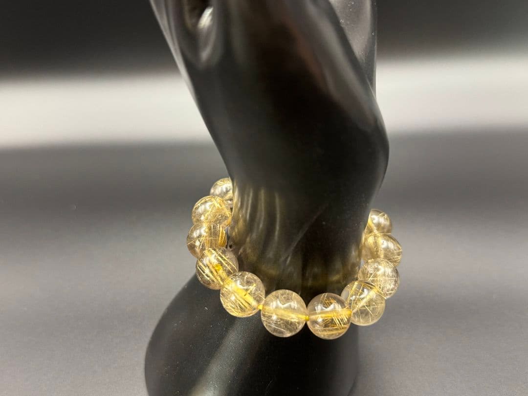 【ゴールド ルチル クォーツ】 天然 ブレスレット12mm 16cm 鑑別書付