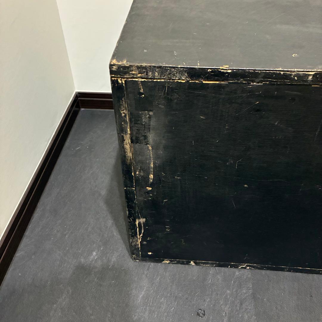 黒ペイント キューブ型木箱②展示台 スツール 椅子 オブジェ 古道具