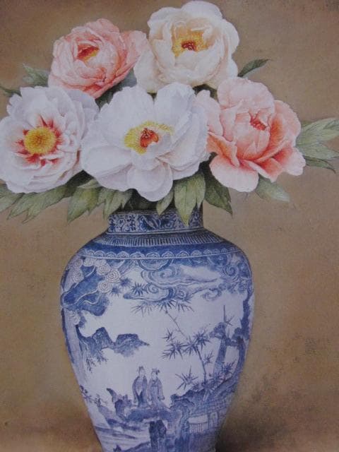 戸嶋但、【富貴花】、希少な額装用画集より、新品額装付