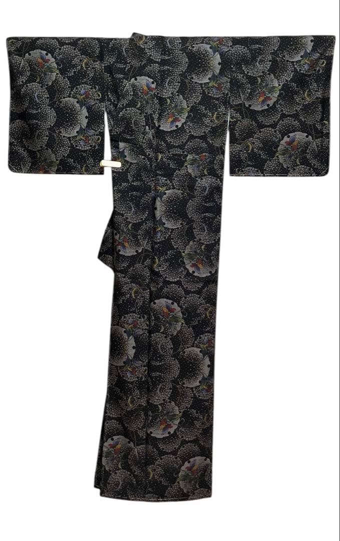 本場奄美大島紬 衣の音 経緯絣 小紋正絹 雪輪 花唐草 証紙 未使用 イ6013