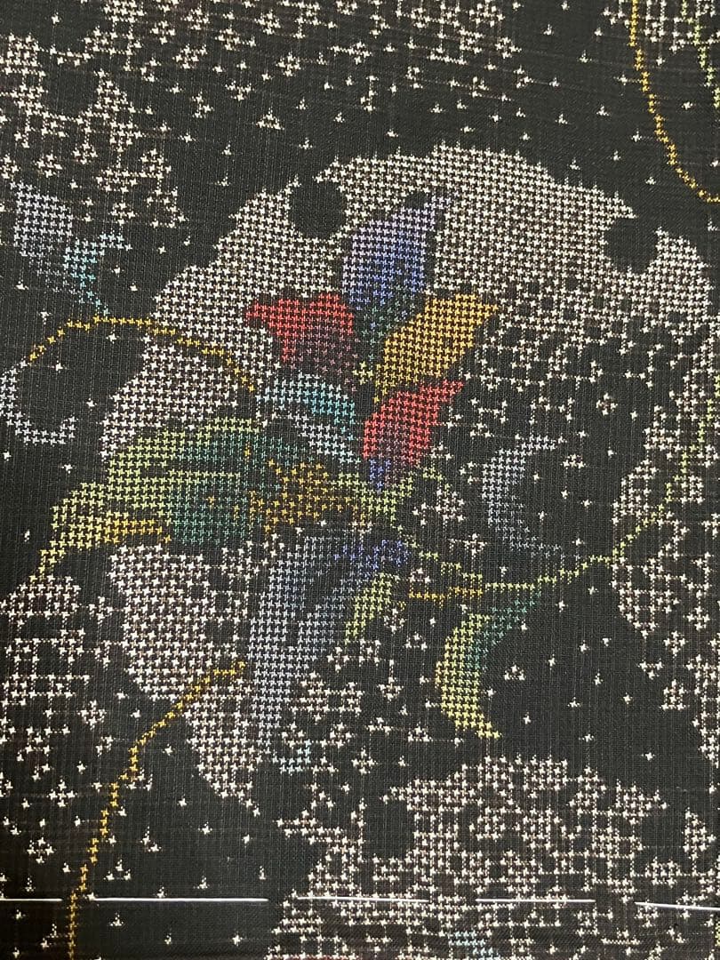 本場奄美大島紬 衣の音 経緯絣 小紋正絹 雪輪 花唐草 証紙 未使用 イ6013