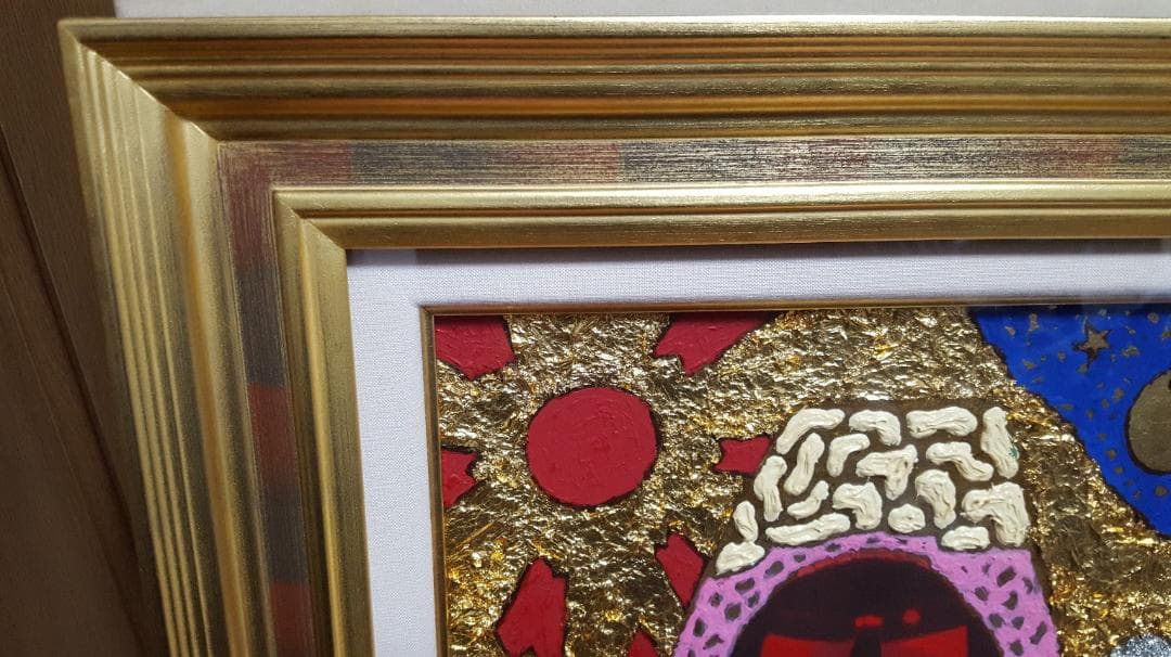 【真作】 大杉真司　「見つめて富士左馬」　油彩 ＋ 金箔・プラチナ箔