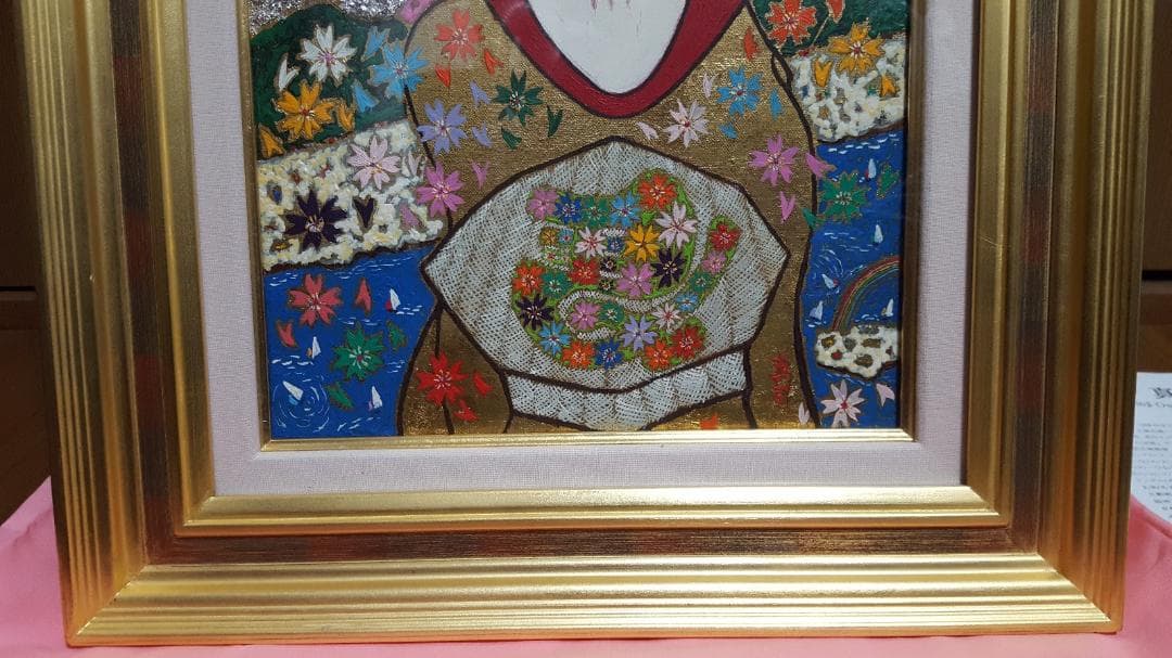 【真作】 大杉真司　「見つめて富士左馬」　油彩 ＋ 金箔・プラチナ箔