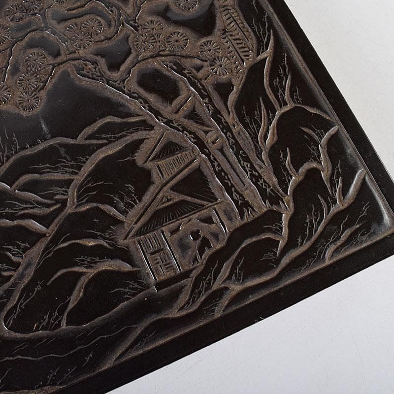 中国　漆塗　山水人物文　文箱　硯箱　V　R8958