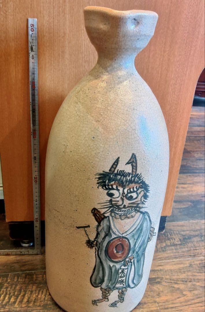 大津絵　徳利　鬼の寒念仏　超特大　高さ約52cm 　陶器製　酒器