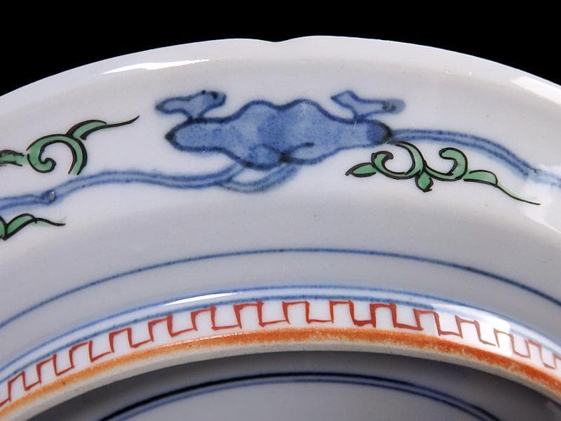 大聖寺伊万里　金襴手　丸紋に花鳥紋　牡丹の図　８寸皿　F123AS-CTd