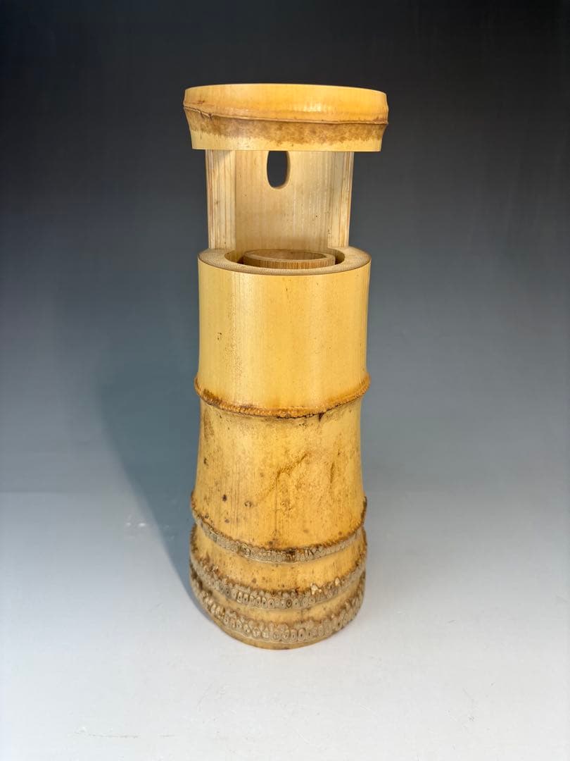 茶道具 花入 竹一重切 銘 松風大徳寺 三玄院 長谷川寛州 在判 野々村淡完