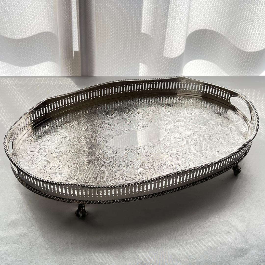 【英国】 ギャラリートレー オーバル型 41cm 装飾フット