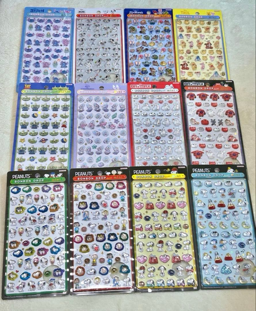 ボンボンドロップシール ミニ　ディズニー　スヌーピー 12種