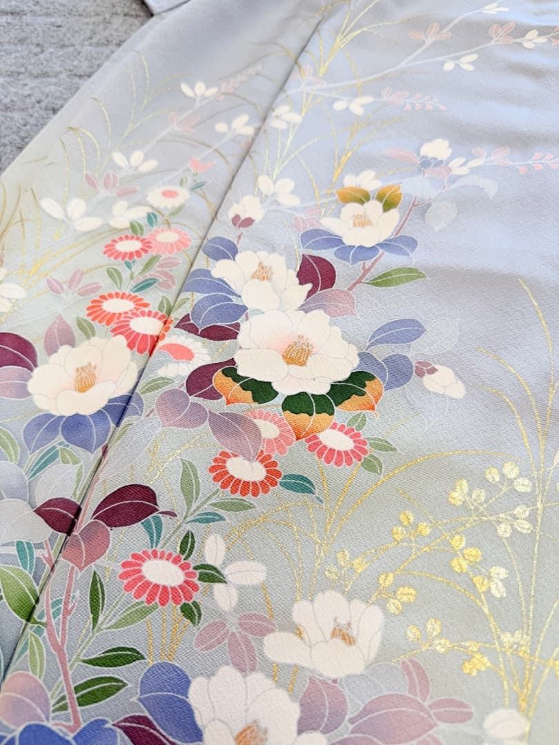 高級 訪問着 正絹 袷 ブルー 友禅 金彩 暈し染め フォーマル