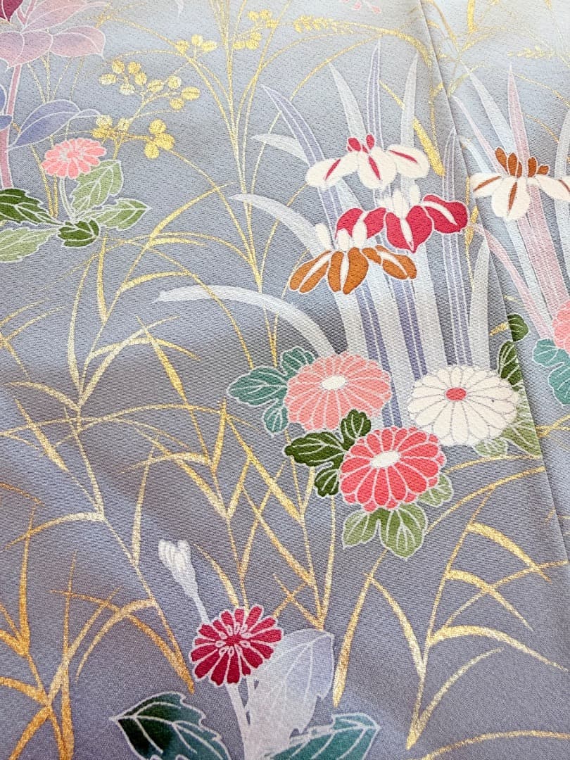 高級 訪問着 正絹 袷 ブルー 友禅 金彩 暈し染め フォーマル