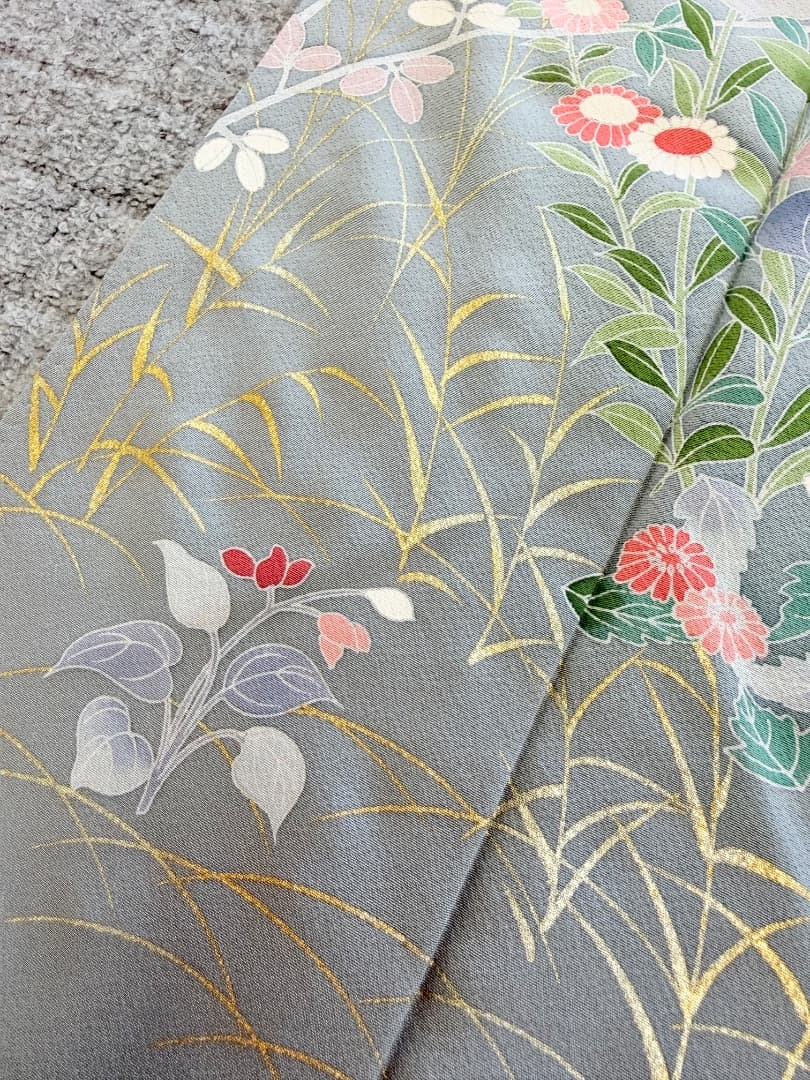 高級 訪問着 正絹 袷 ブルー 友禅 金彩 暈し染め フォーマル