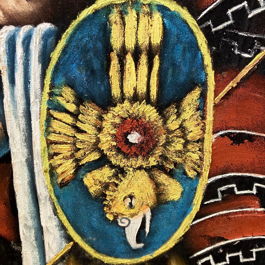 メキシコ神話 アステカ 鷲 戦士 ベルベット 油彩画 油絵 絵画 美術 芸術