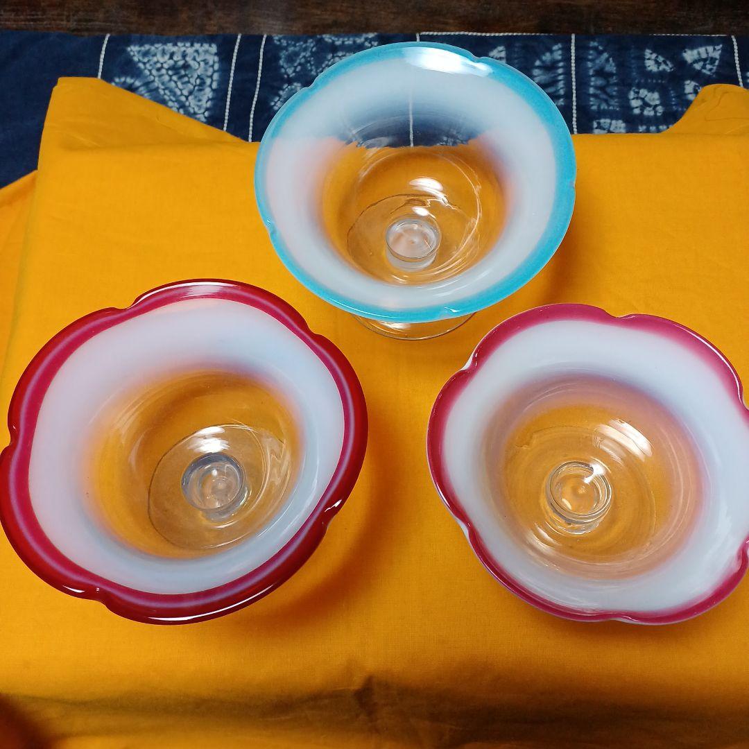 アンティーク氷ガラスカップ　3客