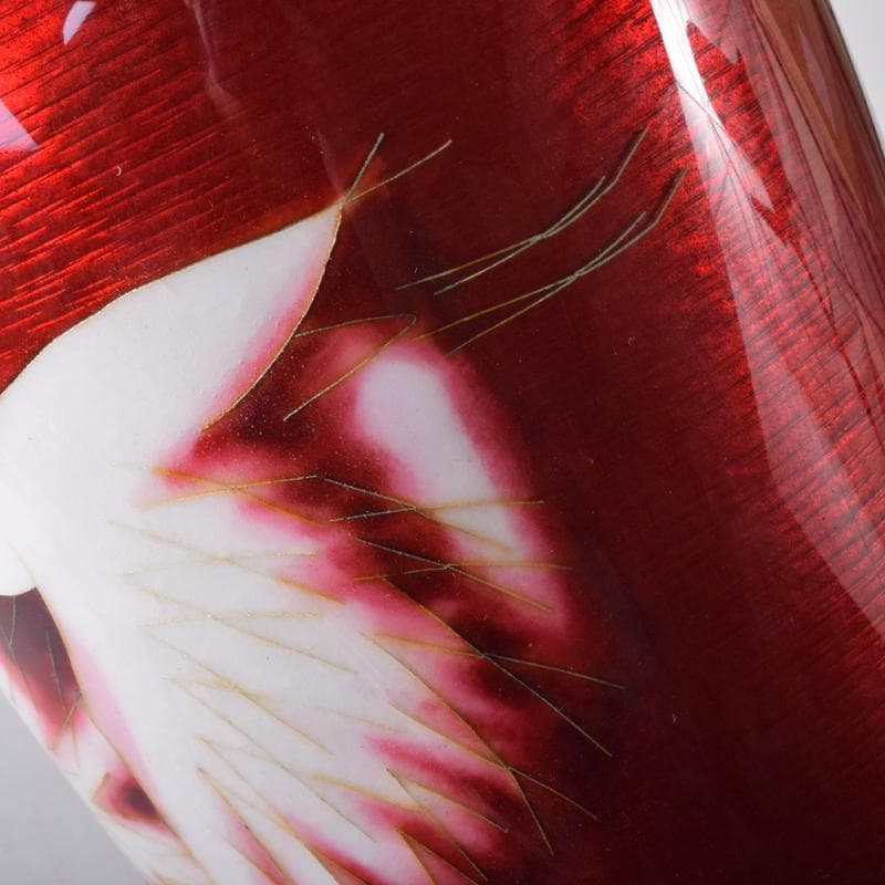 七宝焼　安藤七宝店　旭光釉双鶴文　花瓶　高さ約31㎝　台付　共箱　MR8333B