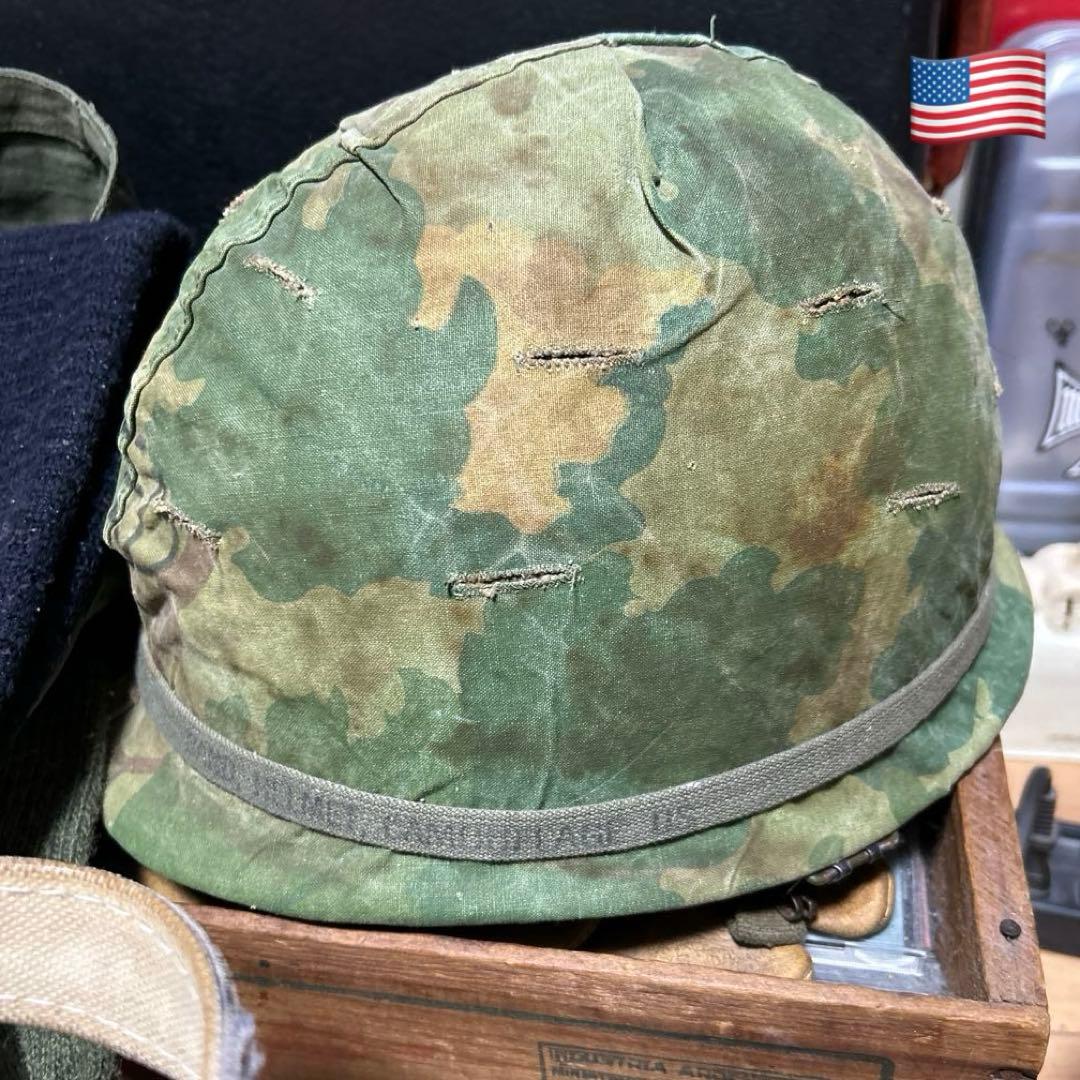米軍実物 ナム戦 ヘルメットセット M1 ミッチェルカモ デッド汗止め付き