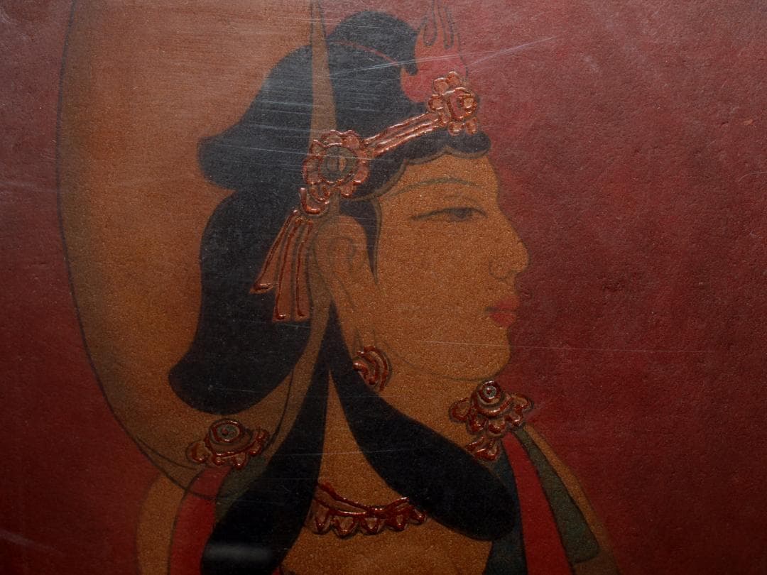 中国唐時代　敦煌莫高窟壁画 彩絵　人物像 発掘品 AK1734A7-2