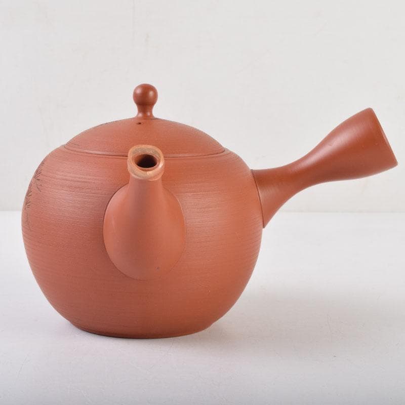 前茶道具　常滑焼　光松作　朱泥　松漢詩刻　横手急須　V　8654