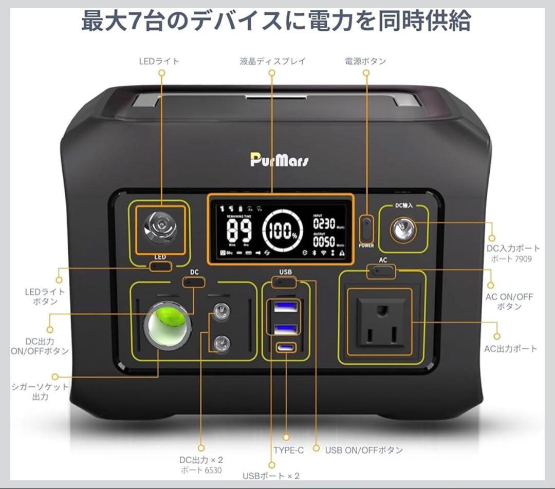 PurMars ポータブル電源 300W／288Wh