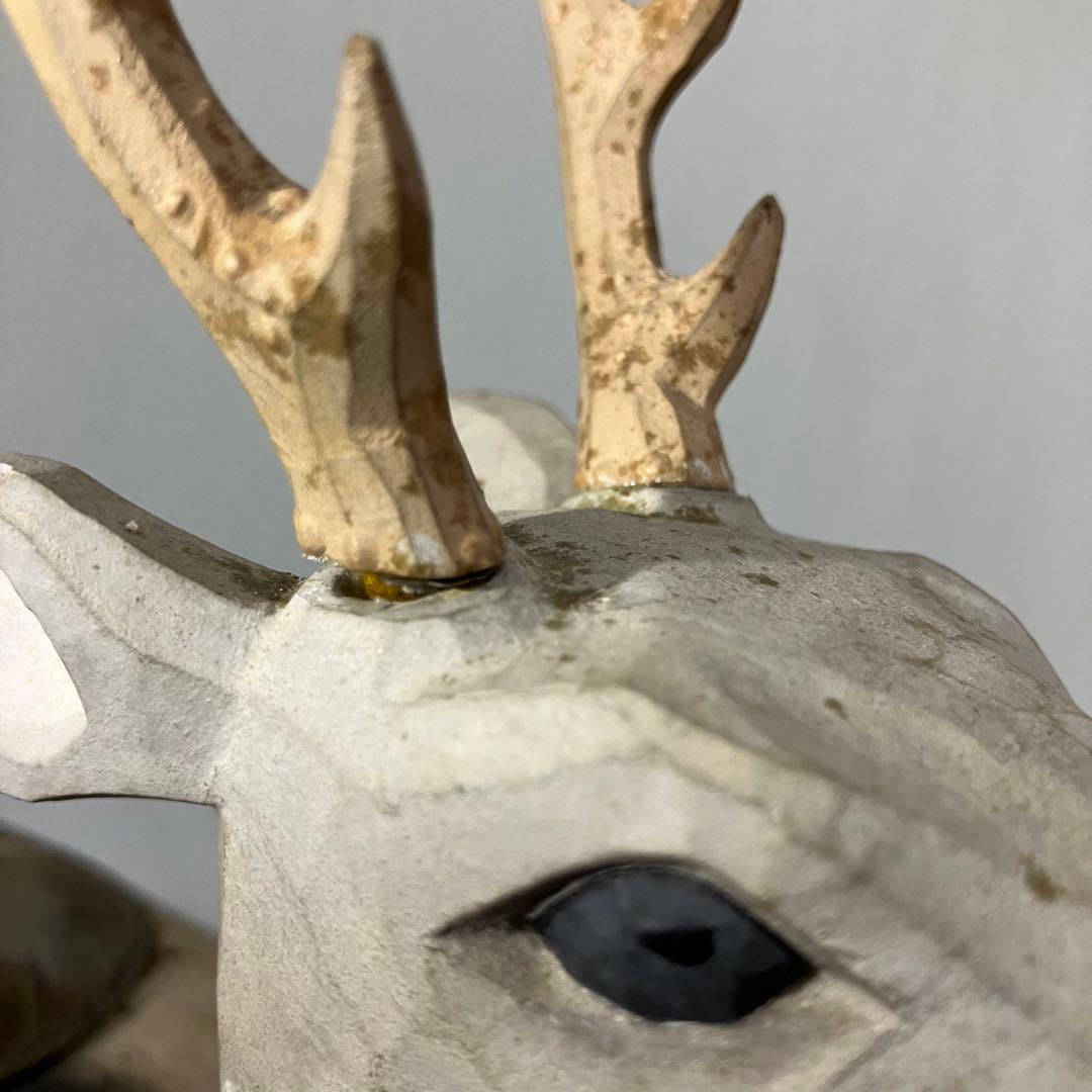 奈良一刀彫　鹿　木彫り人形　奈良蔵出　骨董　アンティーク　春日曼荼羅　おん祭り