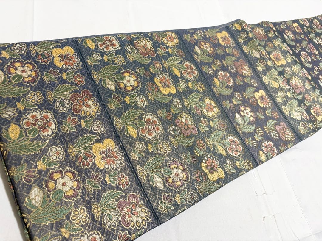 A5 更紗段文 唐草唐花 金糸 正絹 六通 袋帯 フォーマル O2