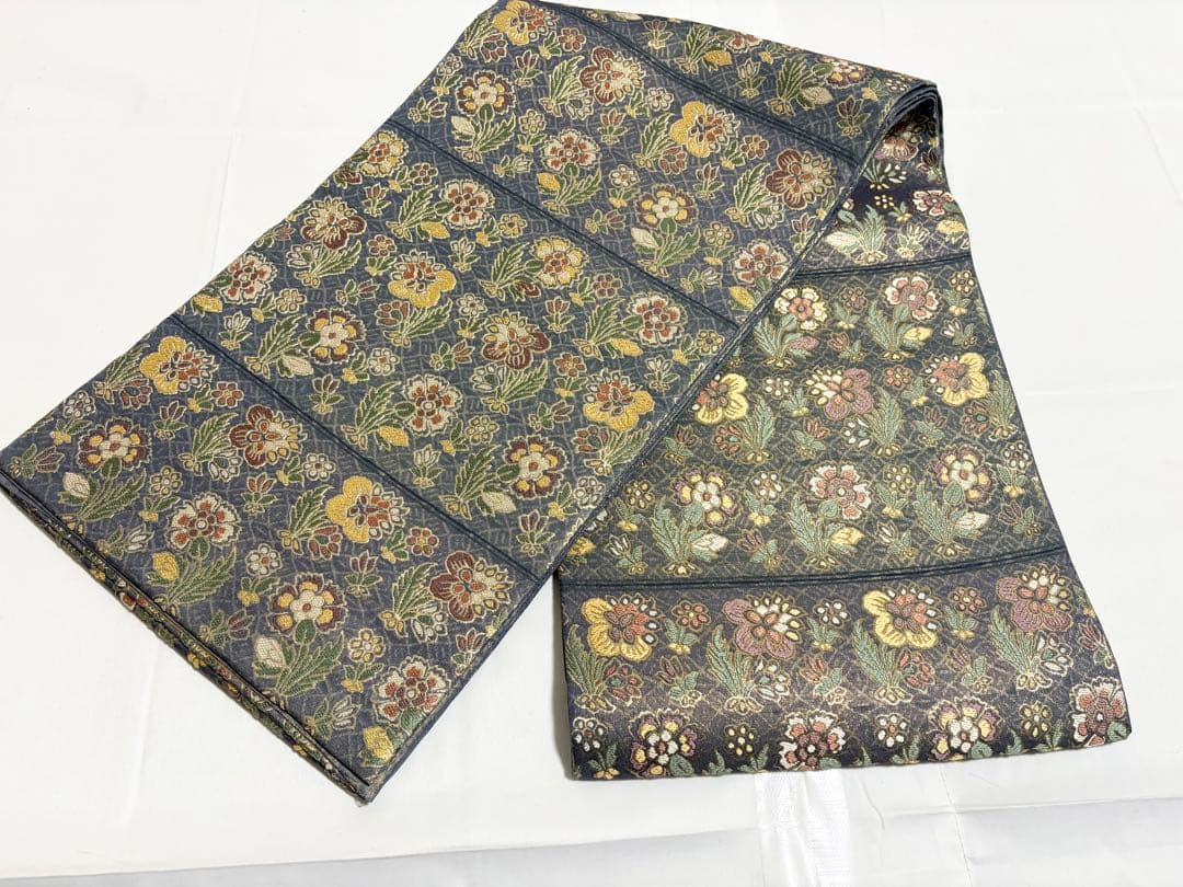 A5 更紗段文 唐草唐花 金糸 正絹 六通 袋帯 フォーマル O2
