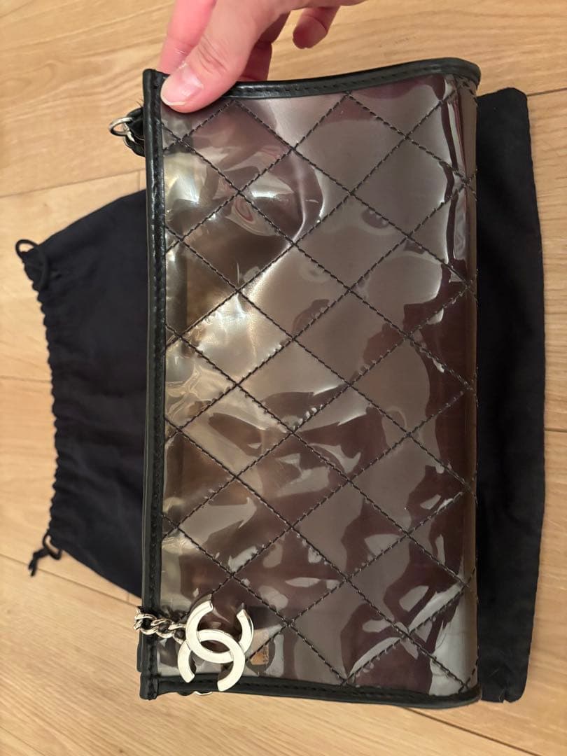 CHANEL 黒 クリア キルティング ショルダー パーティーバッグ